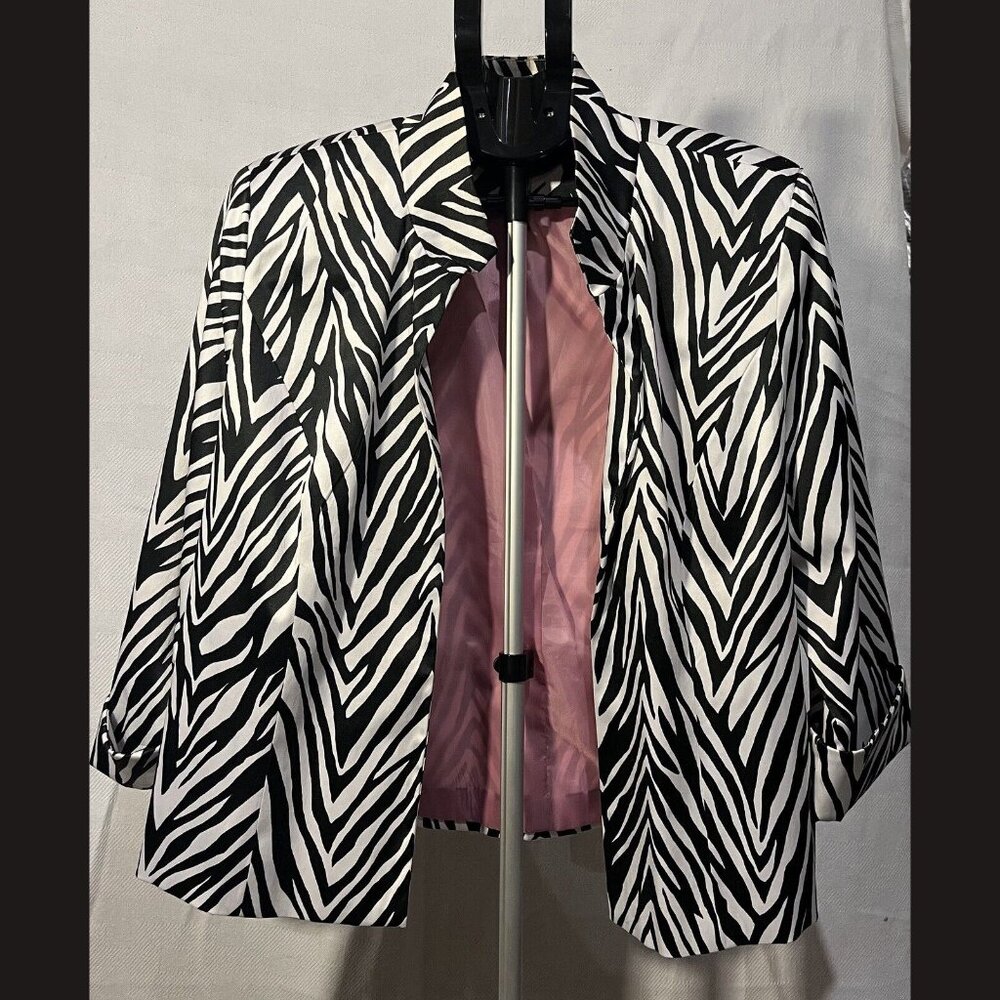 Dress Barn Zebra‎ Print Blazer Jacket Cuffed Sleeves Size XL